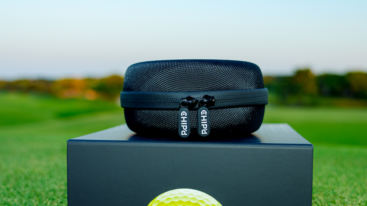 CHIP’d smart golf ball packaging and protective carrying caseCaption: CHIP’d smart golf ball three-pack with retail packaging and protective case.